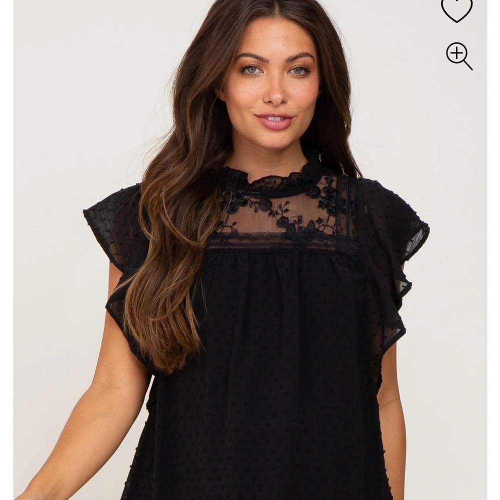 NEW Pinkblush Black Swiss Dot Ruffle Lace Maternity Blouse XL